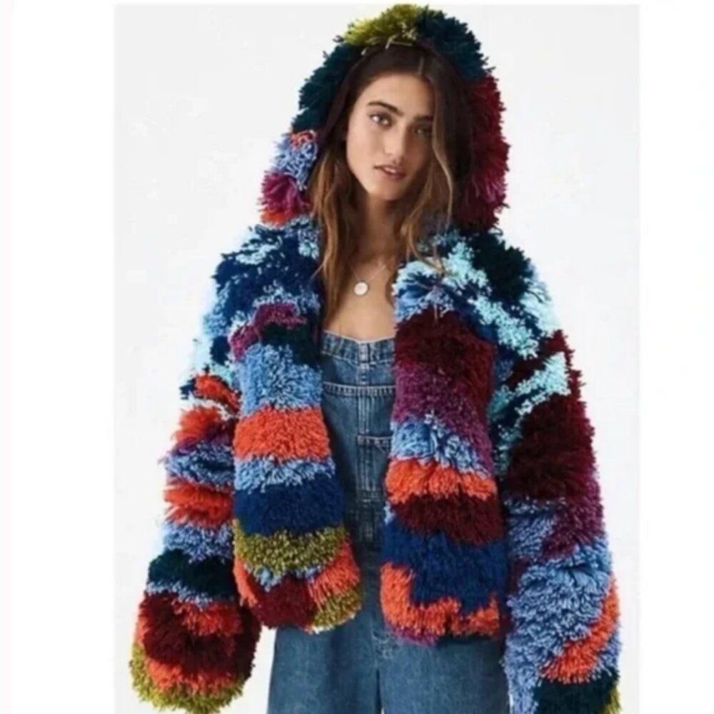 Free People 'Paint by Numbers' Shag Carpet Jacket | Size L | NWT | MSRP $1500